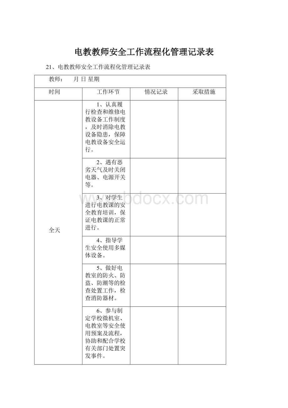 电教教师安全工作流程化管理记录表.docx_第1页