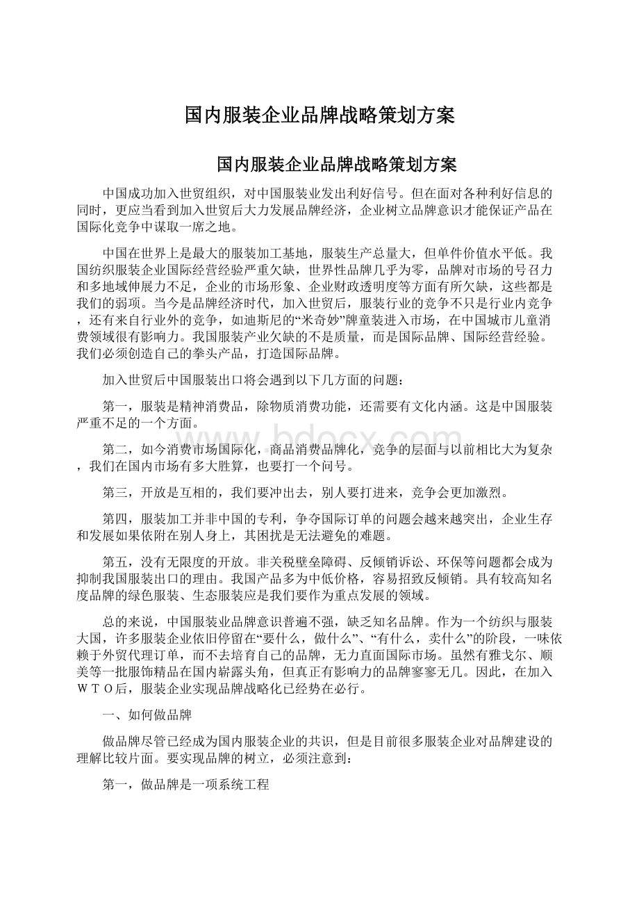 国内服装企业品牌战略策划方案.docx