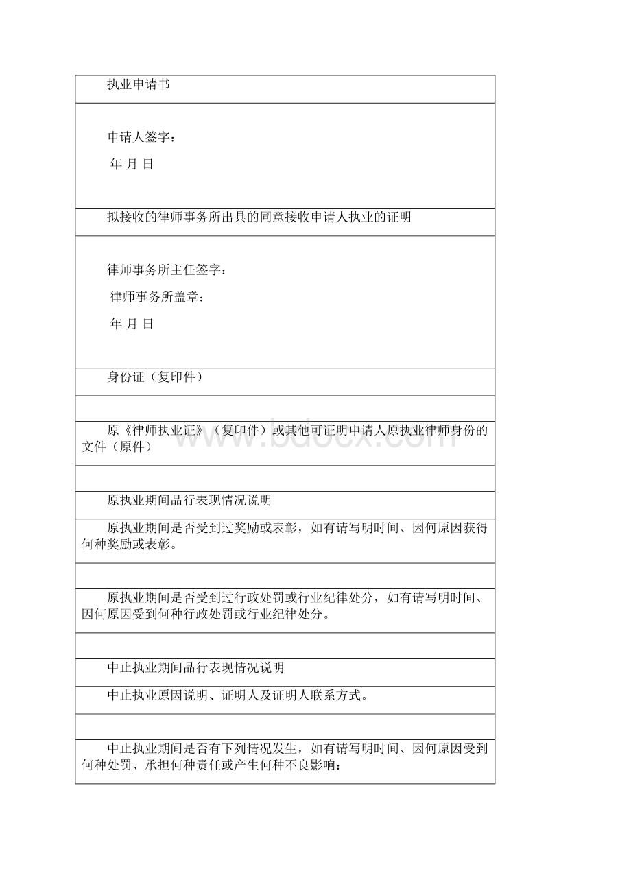 北京市律师协会重新申请律师执业人员考核申请表.docx_第3页