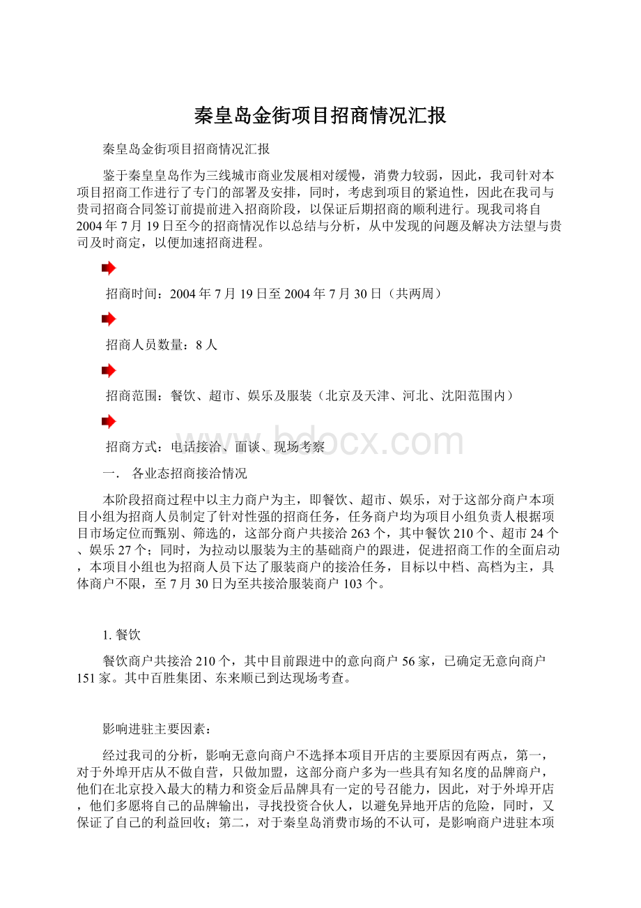 秦皇岛金街项目招商情况汇报.docx