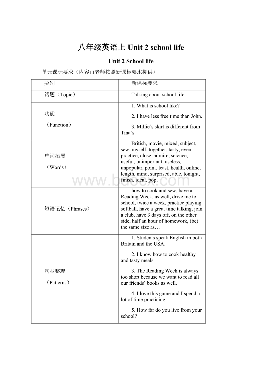 八年级英语上 Unit 2school life.docx