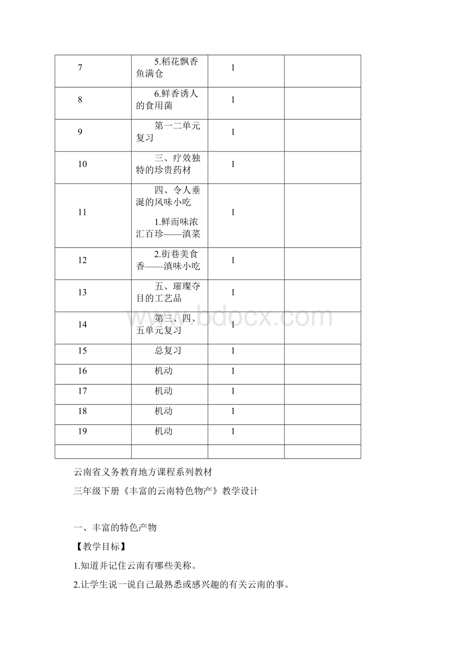 春季学期云南省义务教育地方课程系列教材三年级下册《丰富的云南特色物产》教案教学设计.docx_第2页