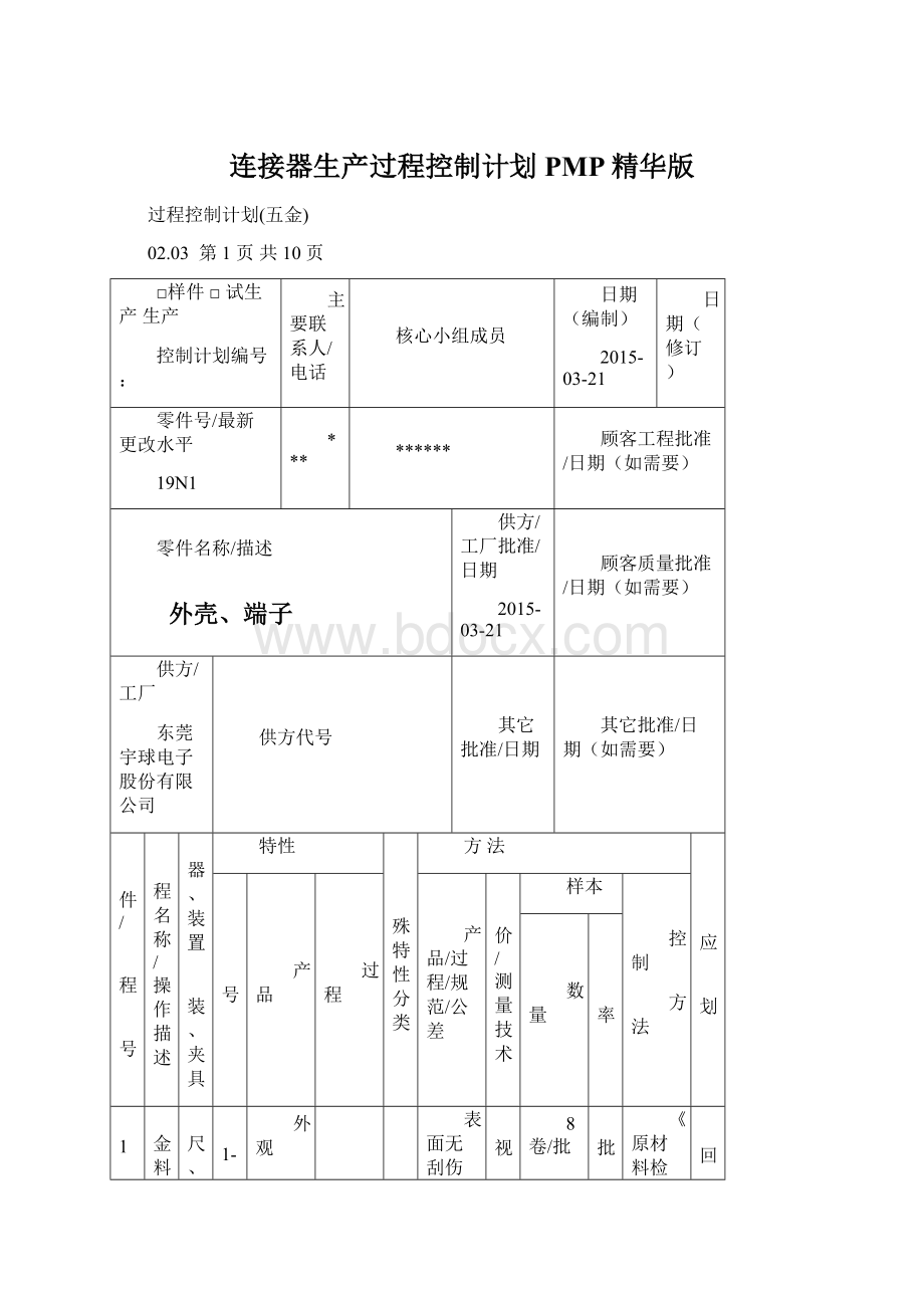 连接器生产过程控制计划PMP精华版Word下载.docx_第1页