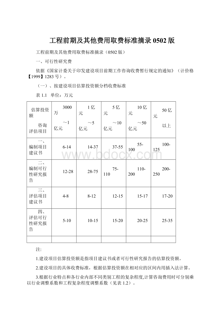 工程前期及其他费用取费标准摘录0502版.docx