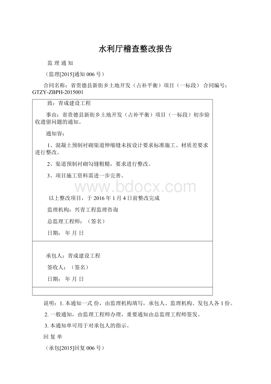 水利厅稽查整改报告Word文件下载.docx