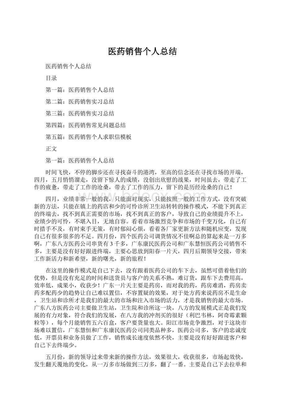 医药销售个人总结Word格式.docx_第1页