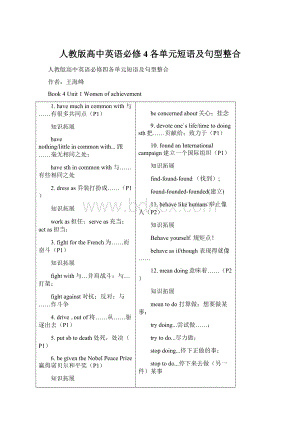 人教版高中英语必修4各单元短语及句型整合.docx