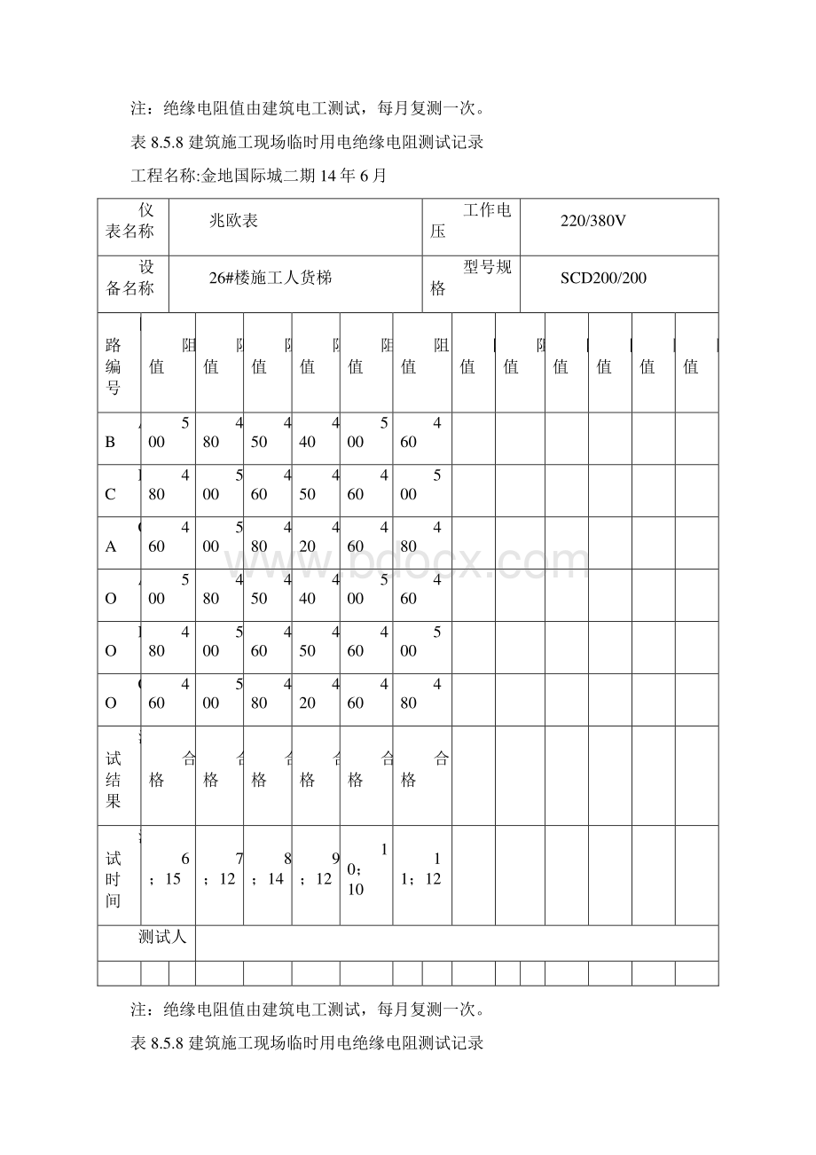 施工现场临时用电绝缘电阻测试记录.docx_第2页