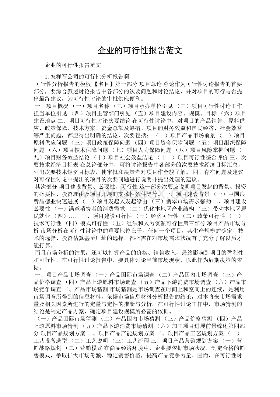 企业的可行性报告范文Word格式文档下载.docx