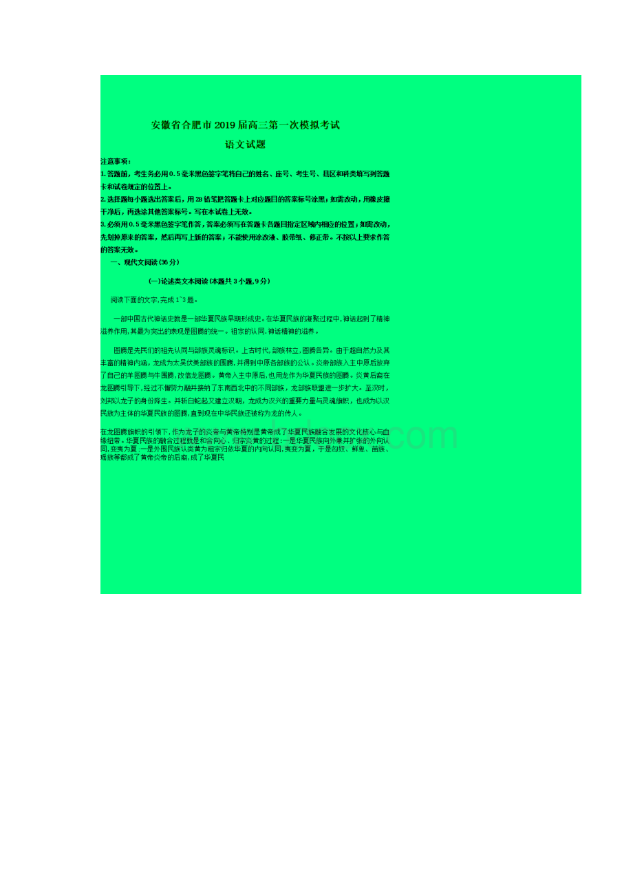 合肥一模安徽省合肥市届高三第一次模拟考试语文试题附答案精品.docx_第2页