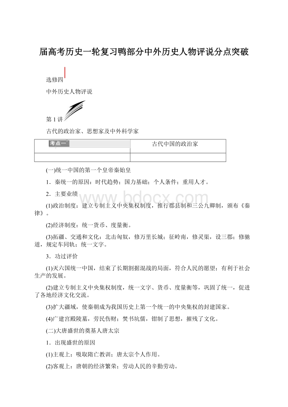 届高考历史一轮复习鸭部分中外历史人物评说分点突破.docx