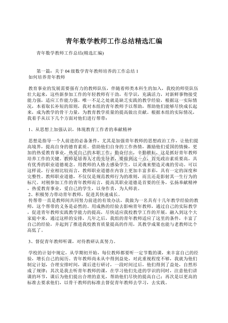 青年数学教师工作总结精选汇编.docx