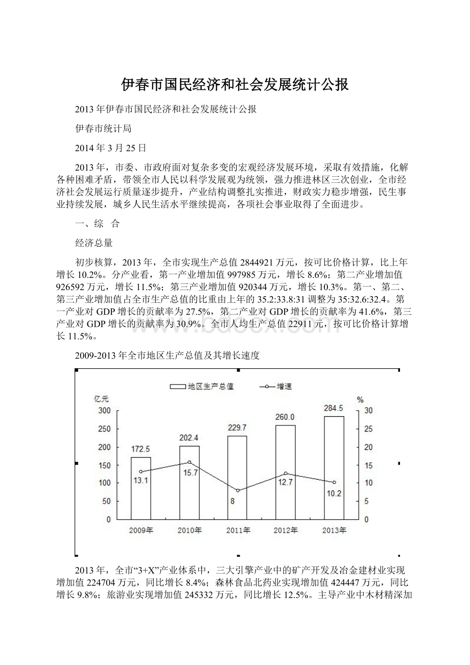 伊春市国民经济和社会发展统计公报.docx_第1页