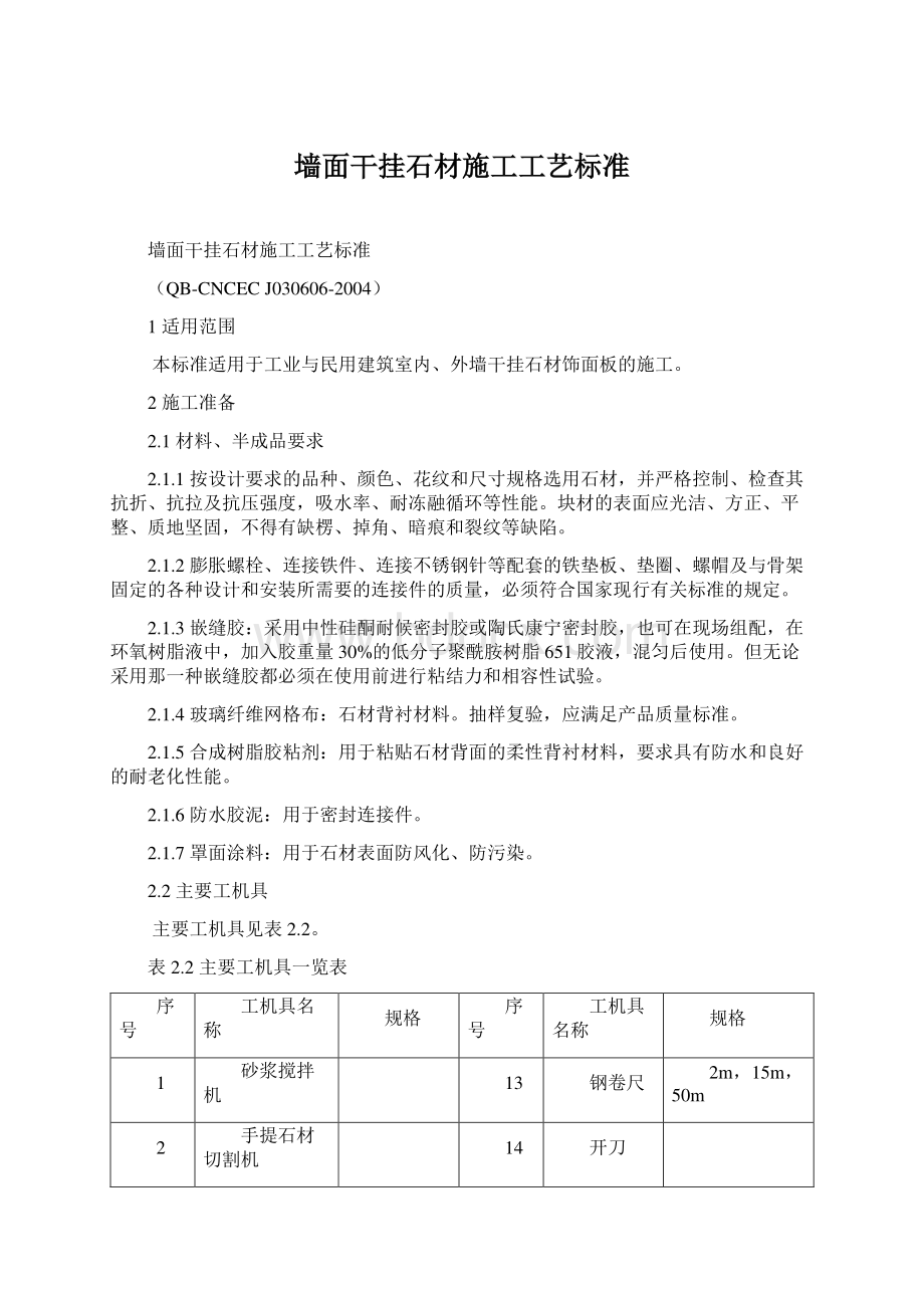 墙面干挂石材施工工艺标准.docx