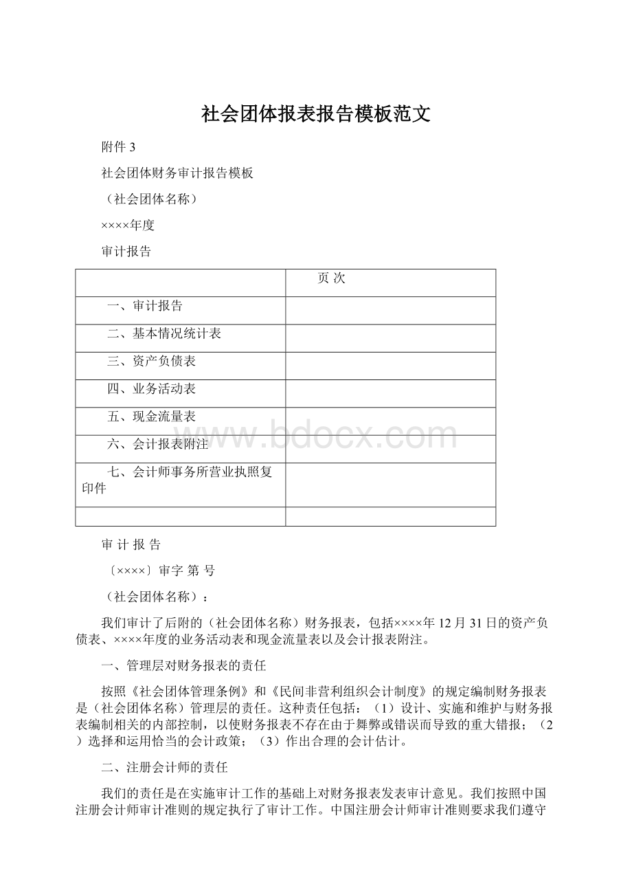 社会团体报表报告模板范文Word文档下载推荐.docx