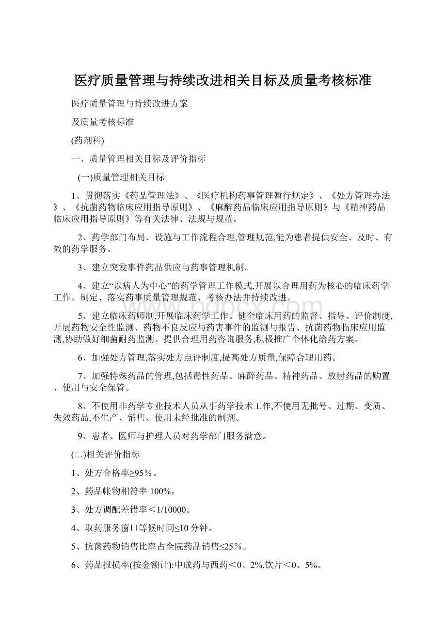 医疗质量管理与持续改进相关目标及质量考核标准.docx