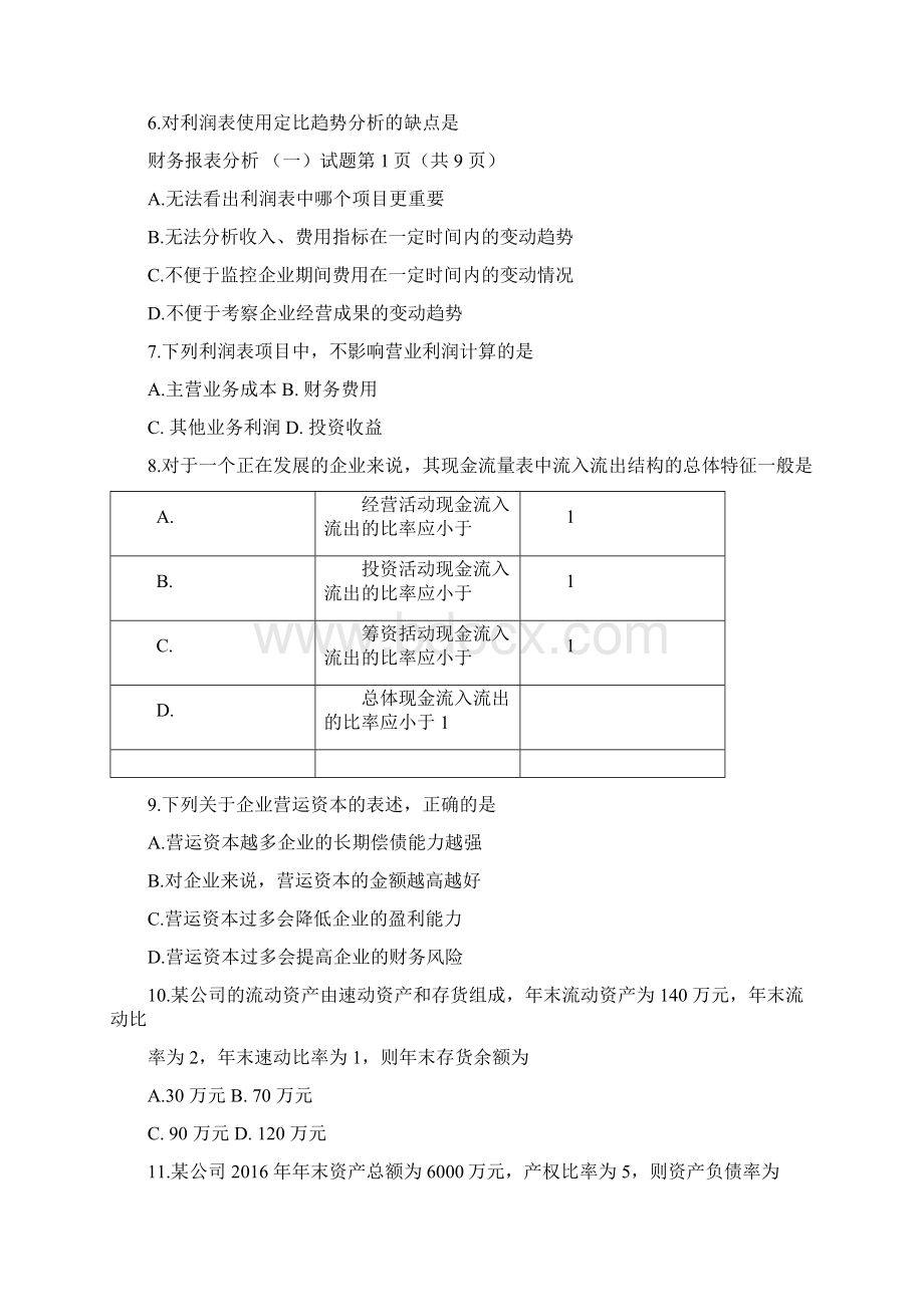 统考真题001611804财务报表分析一Word文档下载推荐.docx_第2页