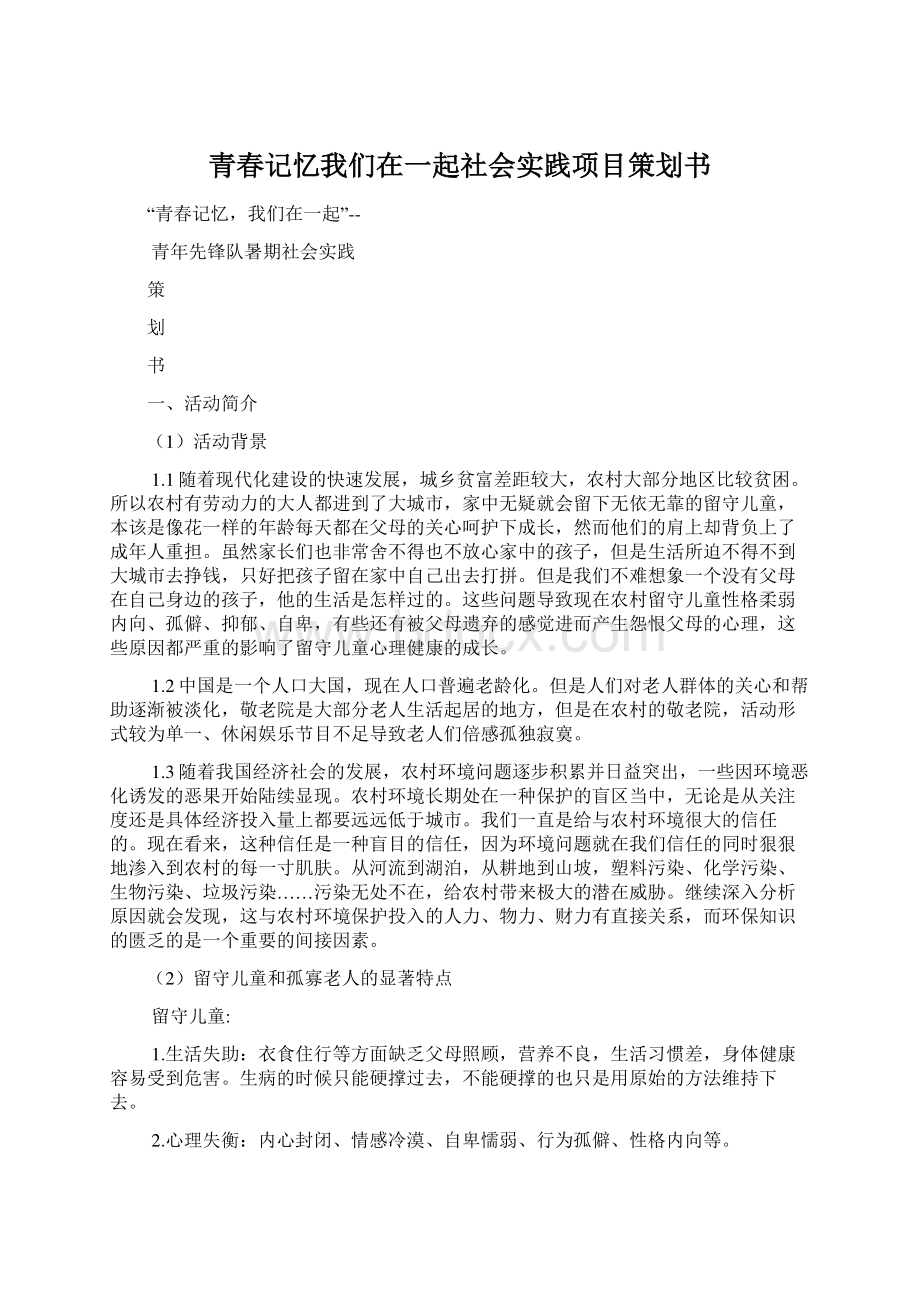 青春记忆我们在一起社会实践项目策划书.docx