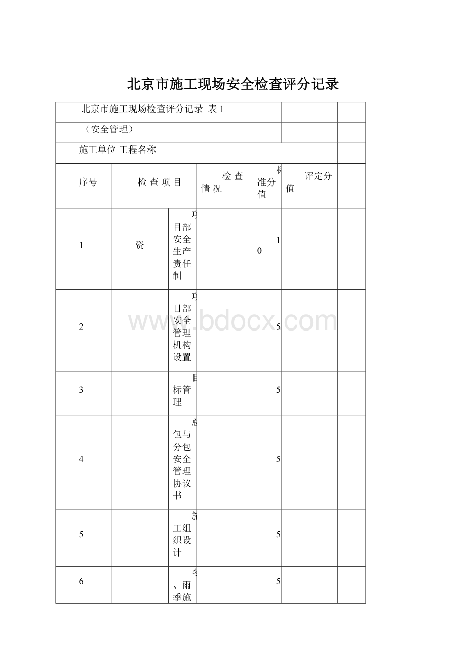 北京市施工现场安全检查评分记录.docx