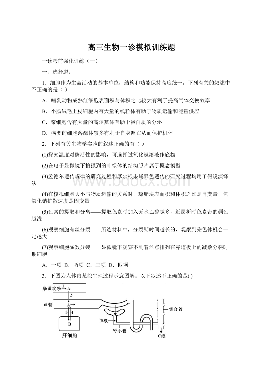 高三生物一诊模拟训练题.docx