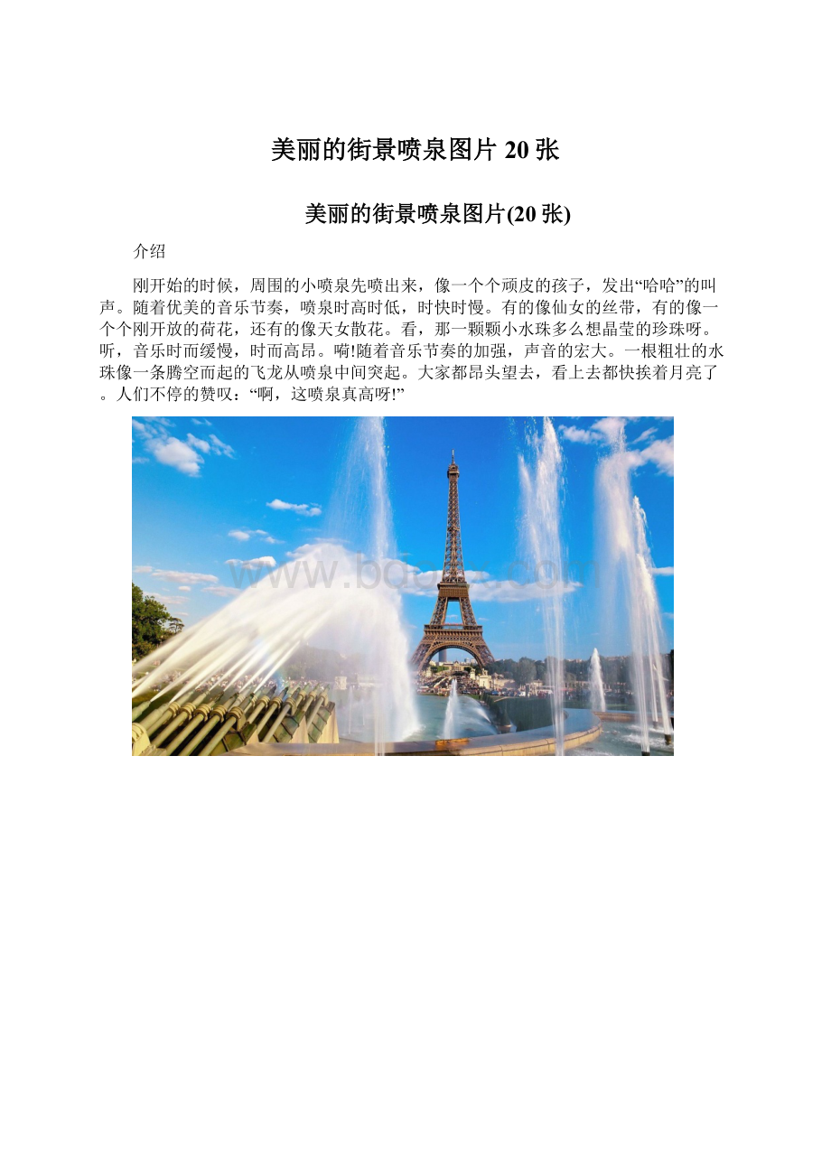 美丽的街景喷泉图片20张Word下载.docx