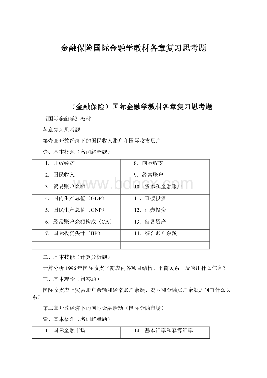 金融保险国际金融学教材各章复习思考题.docx