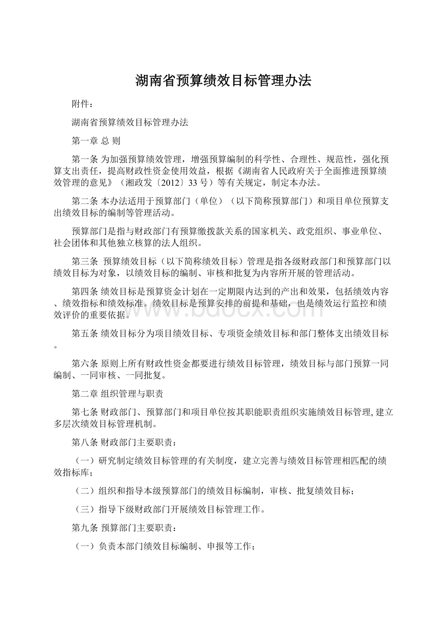 湖南省预算绩效目标管理办法Word格式文档下载.docx