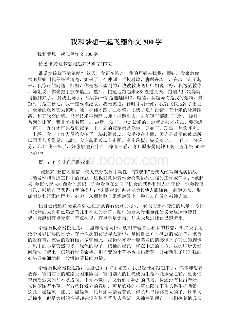 我和梦想一起飞翔作文500字.docx