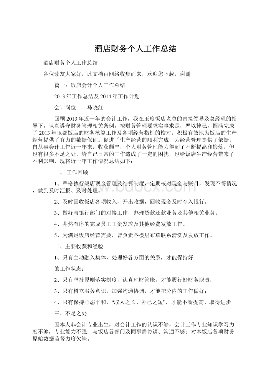 酒店财务个人工作总结.docx