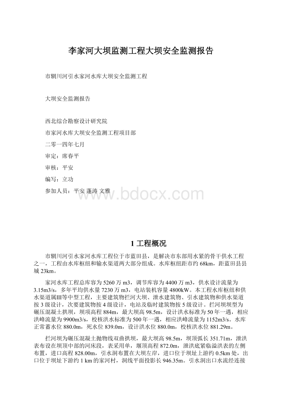 李家河大坝监测工程大坝安全监测报告.docx_第1页