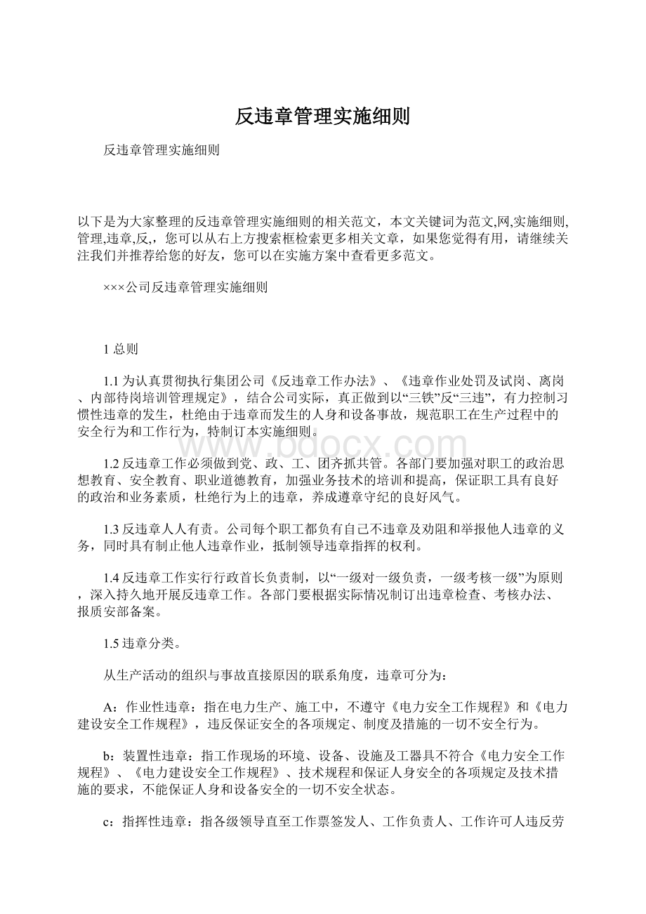 反违章管理实施细则Word格式.docx