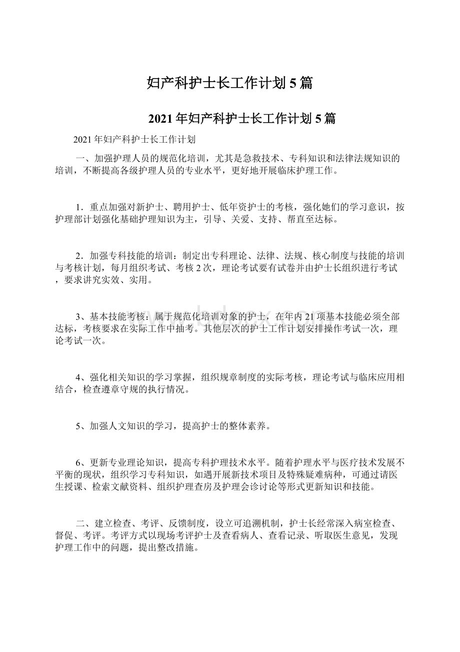 妇产科护士长工作计划5篇文档格式.docx