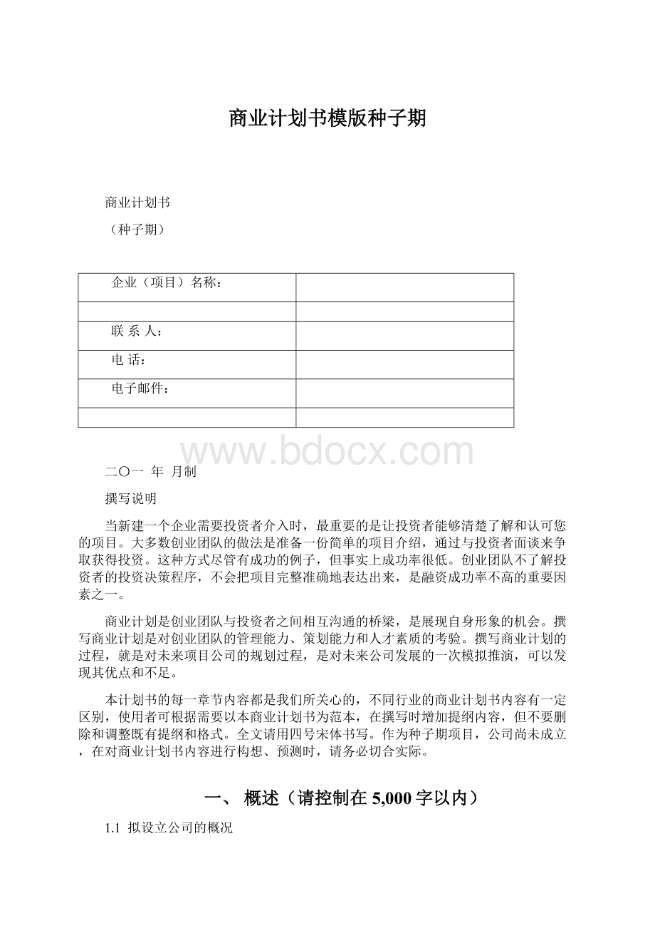 商业计划书模版种子期.docx_第1页