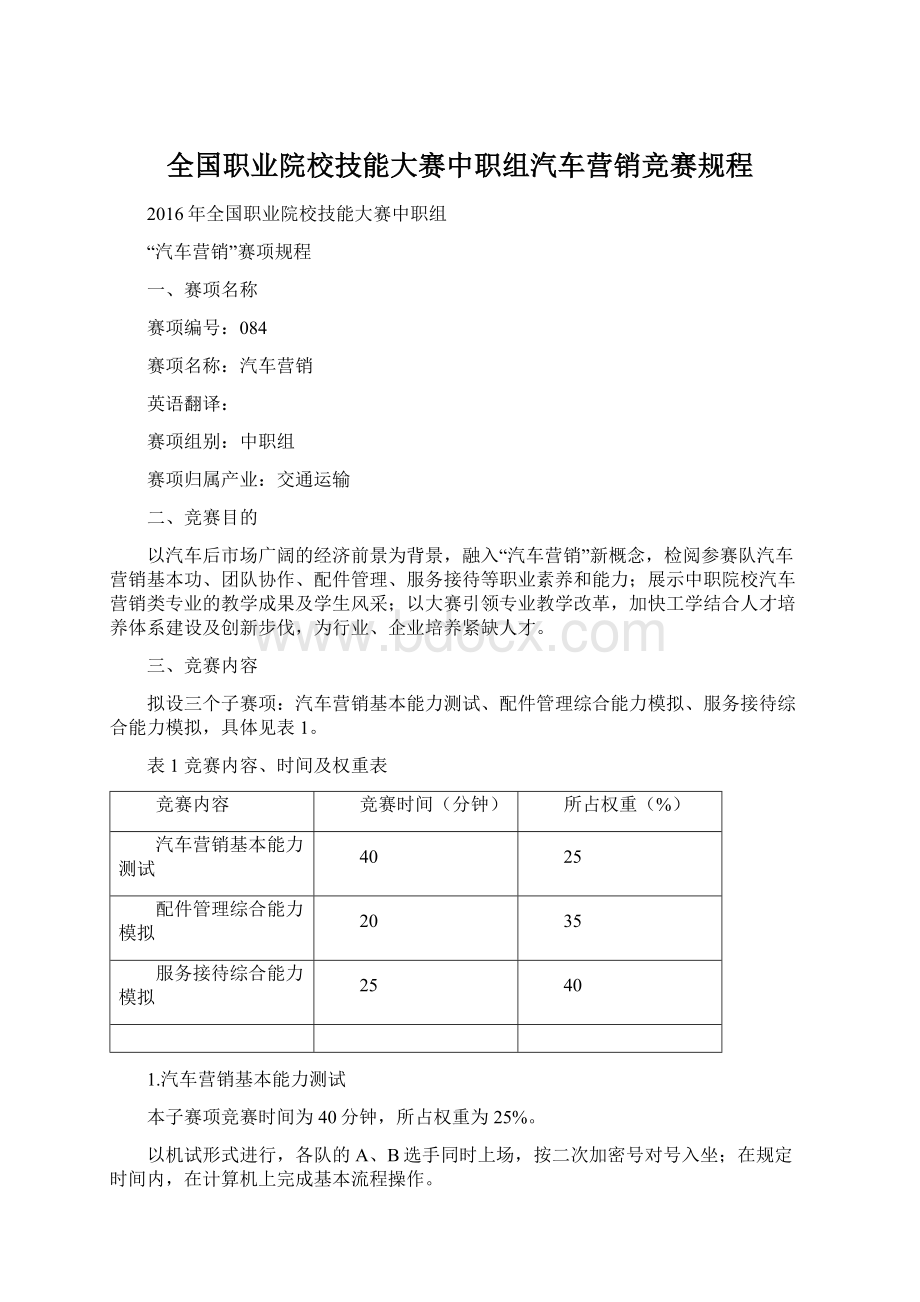 全国职业院校技能大赛中职组汽车营销竞赛规程Word格式.docx