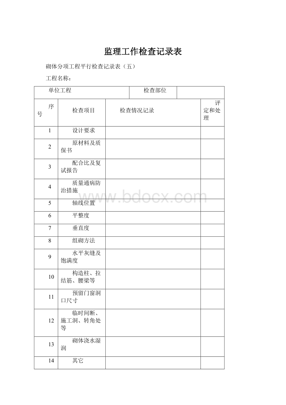 监理工作检查记录表Word格式.docx