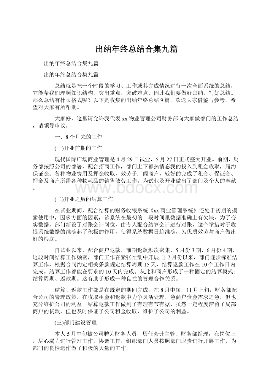 出纳年终总结合集九篇Word文档格式.docx