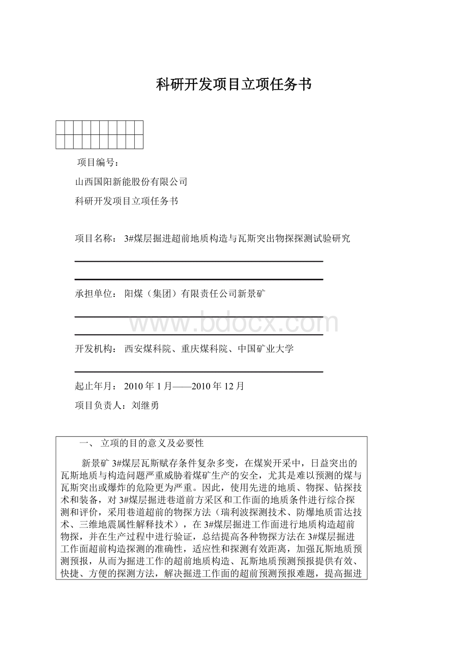 科研开发项目立项任务书Word格式文档下载.docx