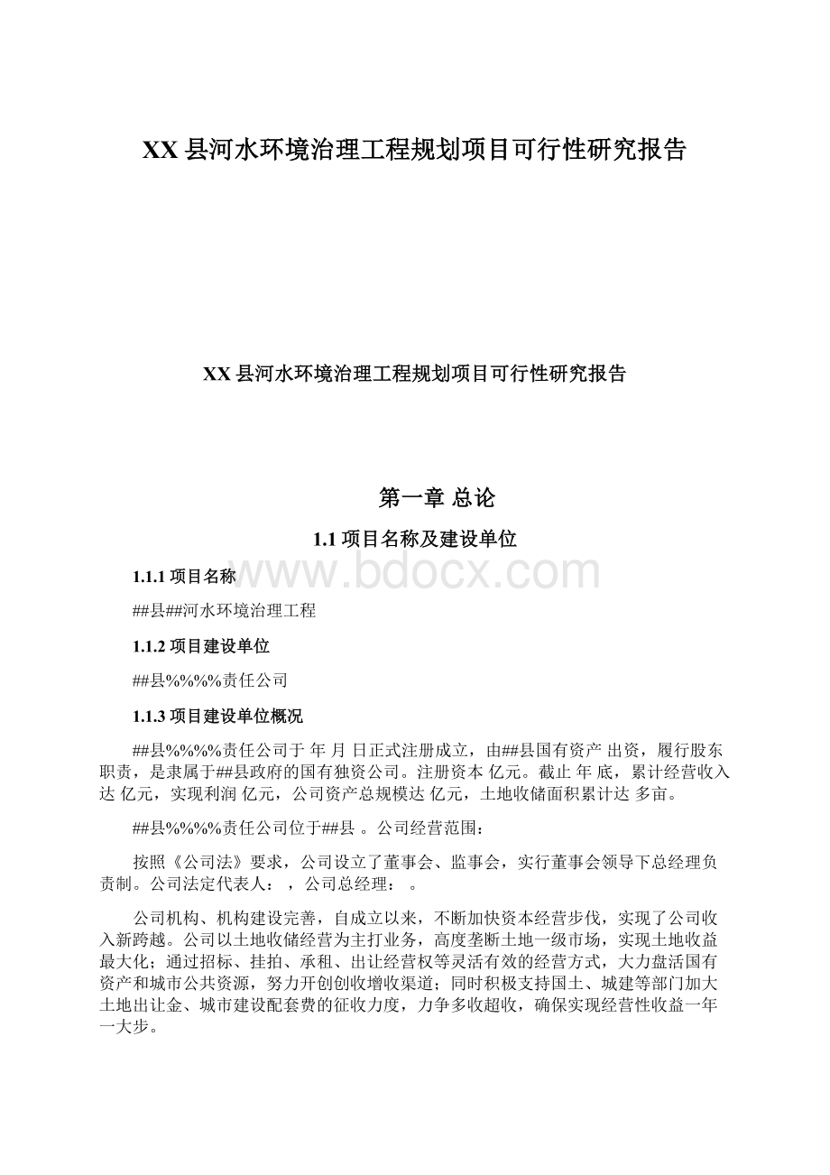 XX县河水环境治理工程规划项目可行性研究报告Word格式文档下载.docx_第1页