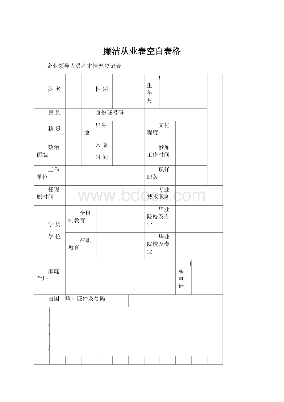 廉洁从业表空白表格.docx_第1页