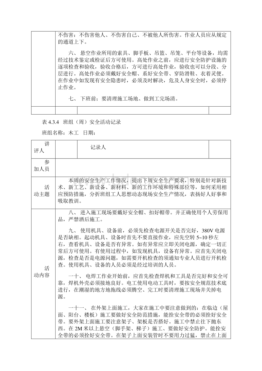 表434班组周安全活动文本记录Word下载.docx_第2页