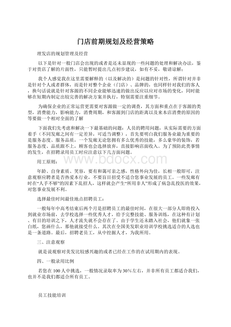 门店前期规划及经营策略文档格式.docx_第1页