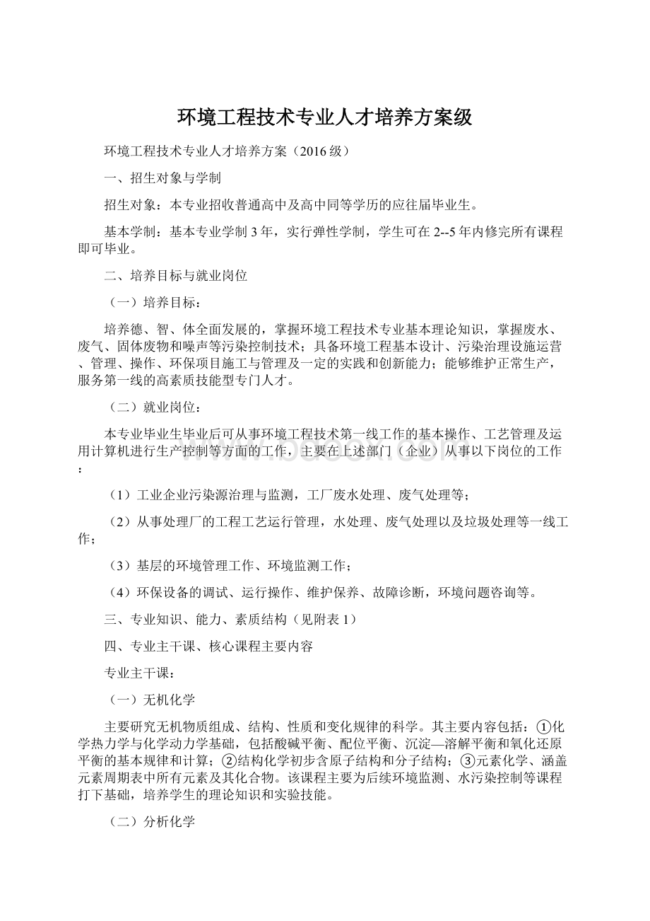 环境工程技术专业人才培养方案级Word下载.docx