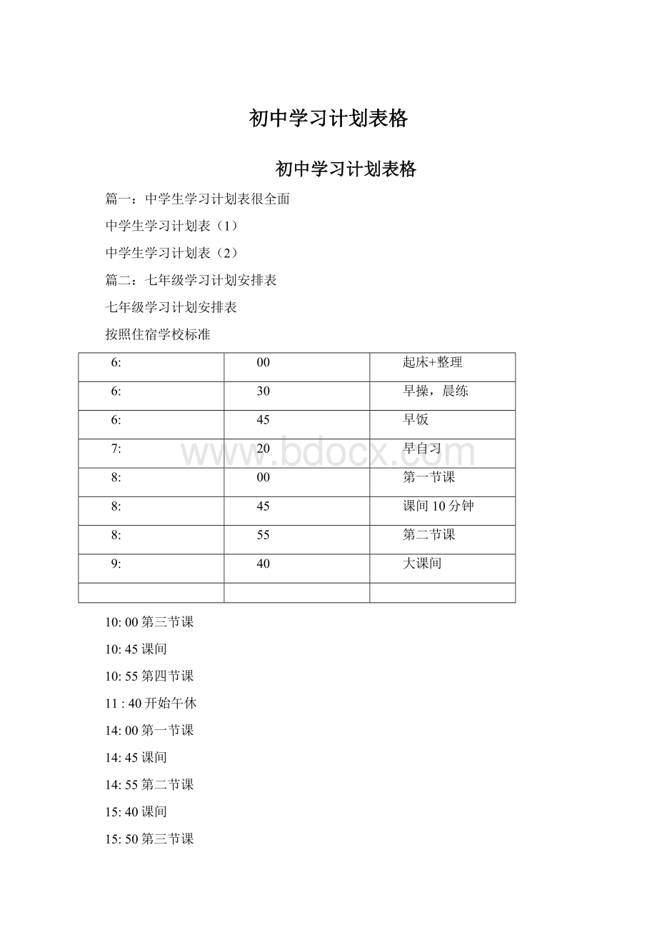 初中学习计划表格Word文档格式.docx