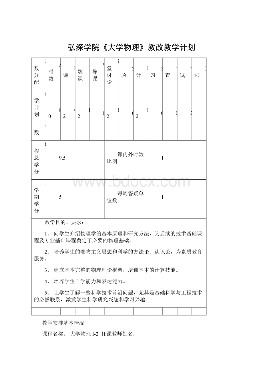 弘深学院《大学物理》教改教学计划Word下载.docx_第1页