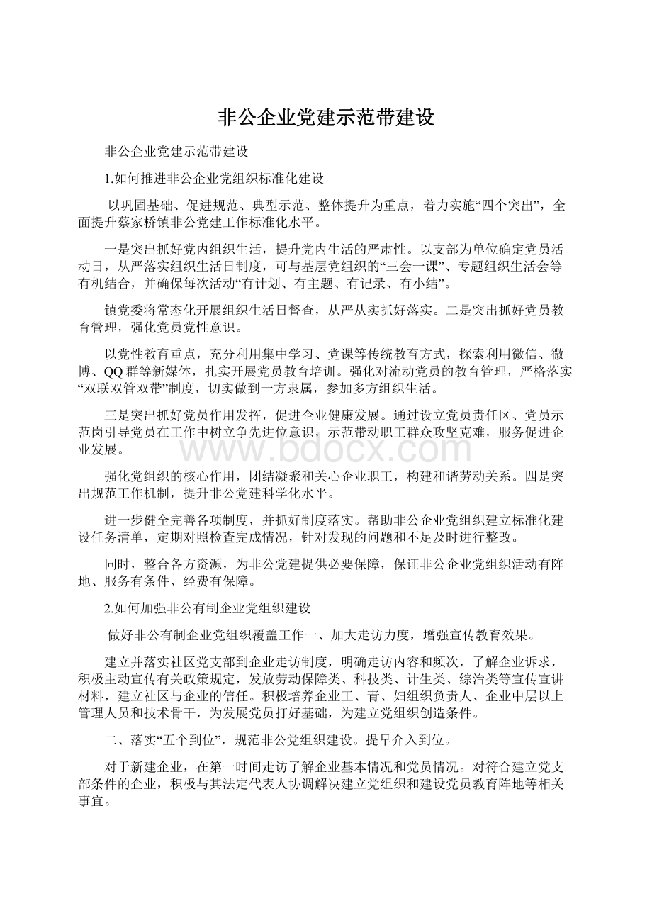 非公企业党建示范带建设.docx_第1页