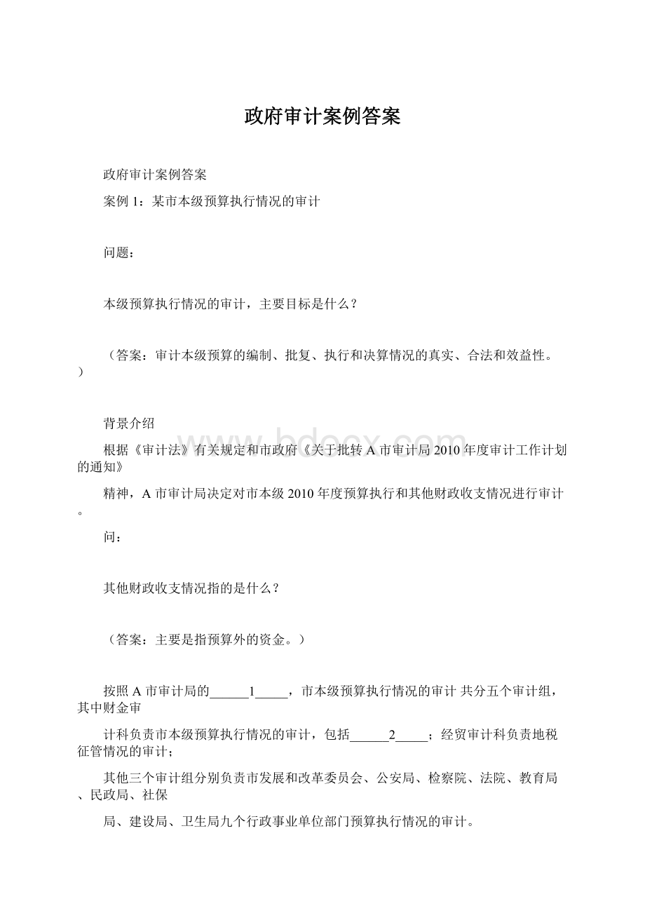 政府审计案例答案Word格式.docx