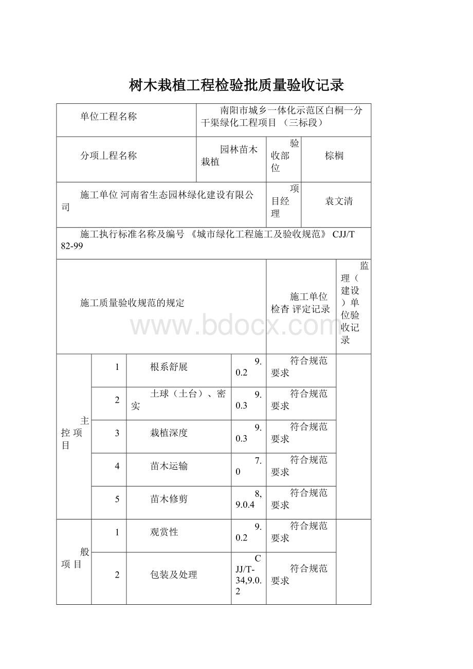 树木栽植工程检验批质量验收记录.docx_第1页