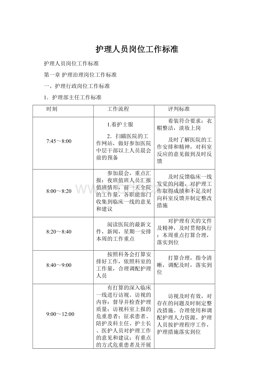 护理人员岗位工作标准.docx_第1页