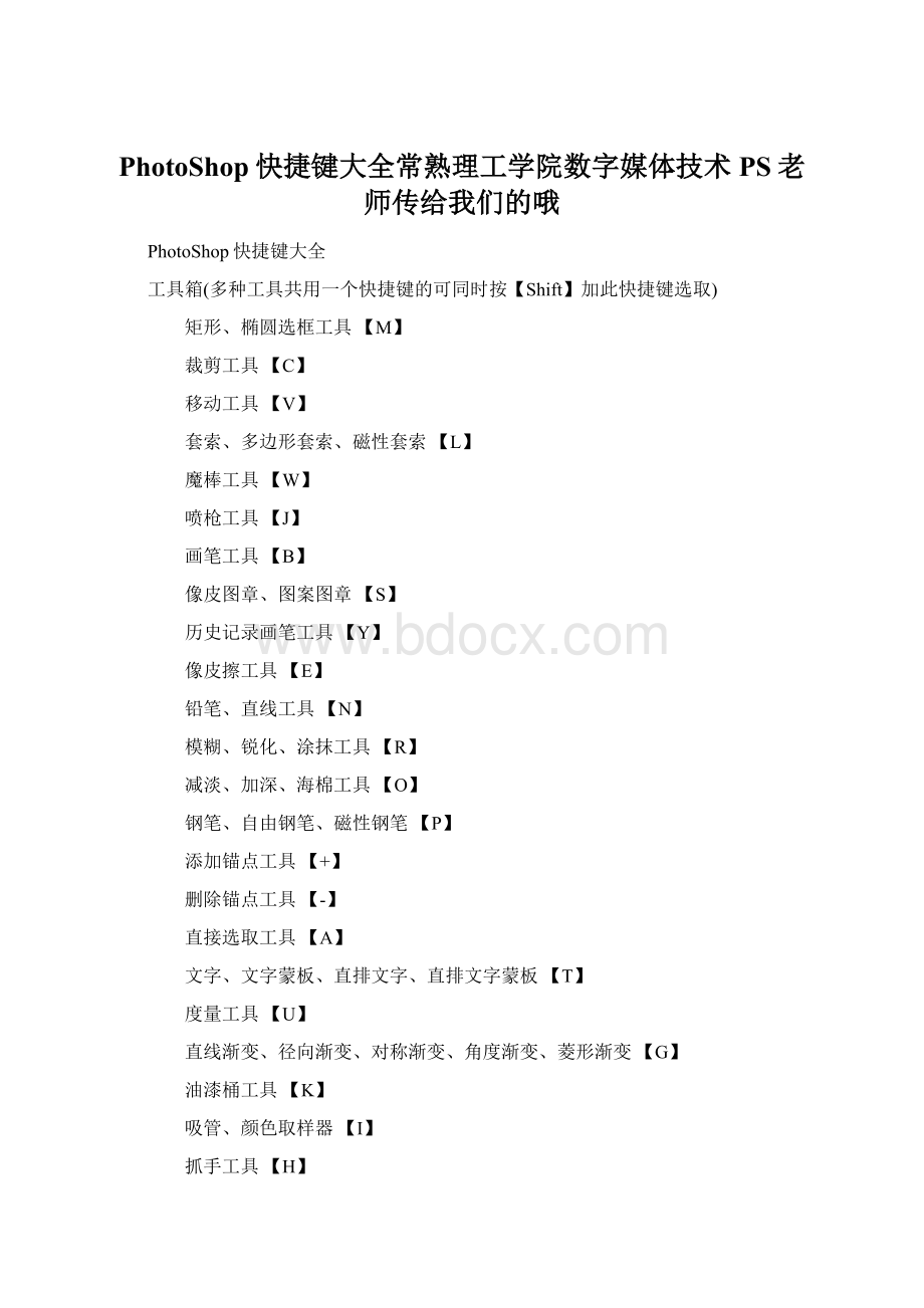 PhotoShop快捷键大全常熟理工学院数字媒体技术PS老师传给我们的哦Word文档下载推荐.docx