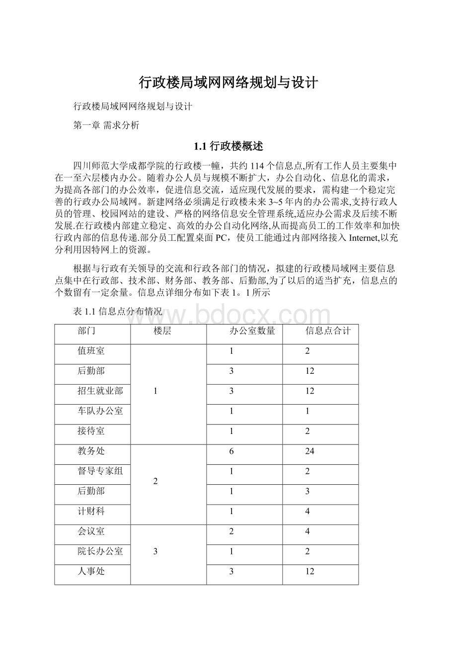 行政楼局域网网络规划与设计Word下载.docx